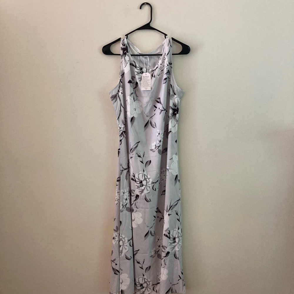 NWT-Grey Print Midi Dress With Thin Jacket Two Piece Outfit XL